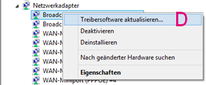 Windows 8: Menü "Treibersoftware aktualisieren . . ."