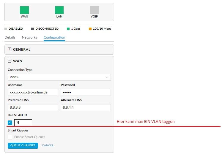 Devices >> USG >> Configuration >> WAN