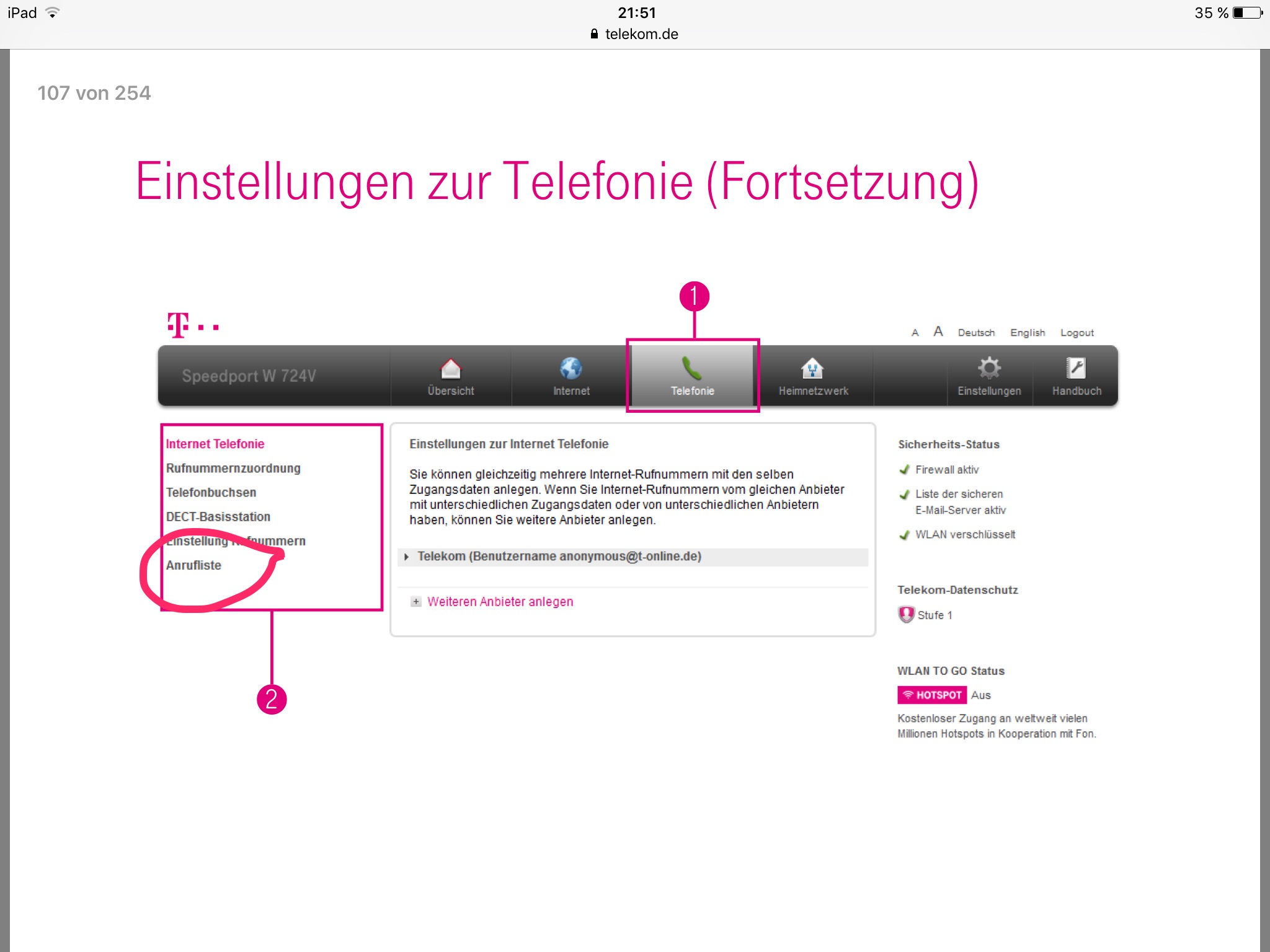 Gelöst: anrufliste im speedport einsehen | Telekom hilft ...