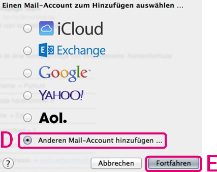 Apple Mail: anderen Mail-Account hinzufügen...