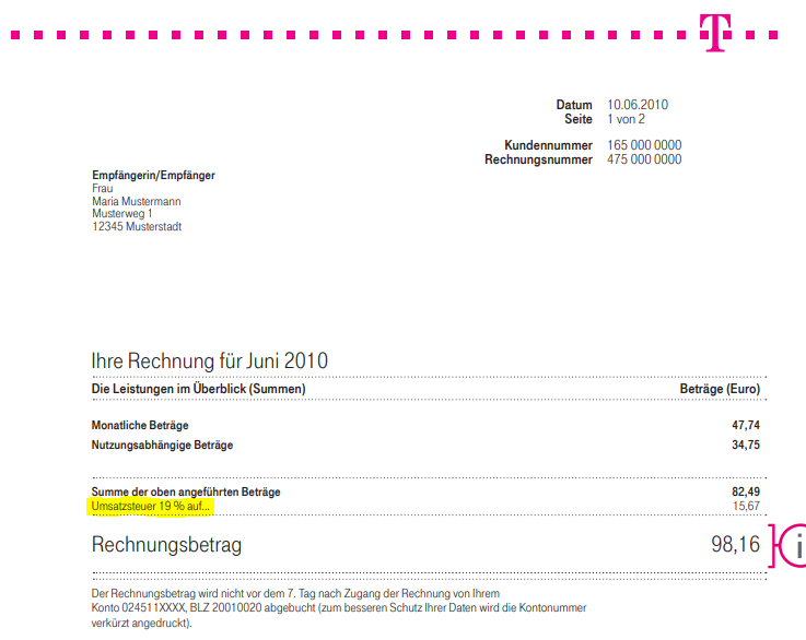 Gelöst: Rechnung Umsatzsteuer | Telekom hilft Community