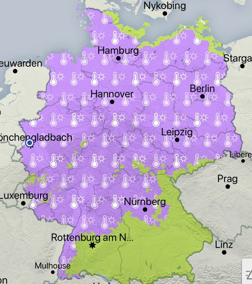 Hitzewarnung bis 19:00 Uhr , 34 Grad werden erwartet am Niederrhein